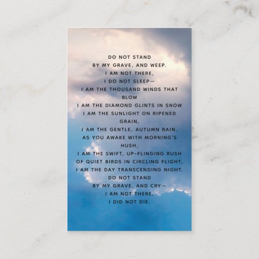 ブルースカイブラックボウ写真葬式祈りの言葉カード 名刺 (裏面)