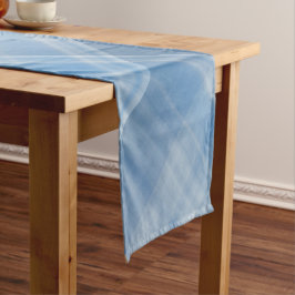 ブルースカイブルーとホワイトプレイド ショートテーブルランナー