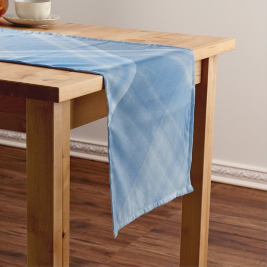 ブルースカイブルーとホワイトプレイド ショートテーブルランナー (インサイチュ)