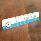 ブルースカイブルーホワイトウィンターワンダーランドクロック デスクネームプレート (側面)