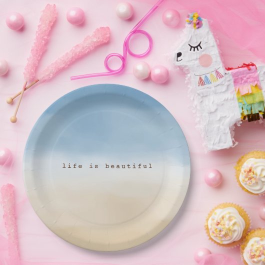 ブルースカイベージュサンドグラデーションウォーターパーソナライズされたカラー ペーパープレート (パーティー)