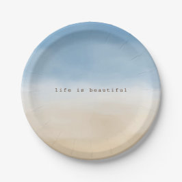 ブルースカイベージュサンドグラデーションウォーターパーソナライズされたカラー ペーパープレート