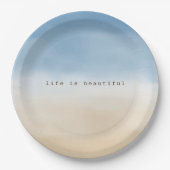 ブルースカイベージュサンドグラデーションウォーターパーソナライズされたカラー ペーパープレート (正面)