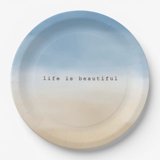 ブルースカイベージュサンドグラデーションウォーターパーソナライズされたカラー ペーパープレート (正面)