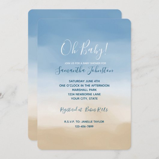 ブルースカイベージュサンドグラデーションウォーター色 招待状 (正面/裏面)