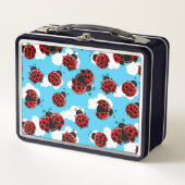 ブルースカイホワイトクラウドレッドラディバグビートル昆虫 メタルランチボックス (正面)