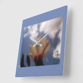 ブルースカイホワイトローズ スクエア壁時計 (傾斜)