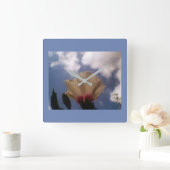 ブルースカイホワイトローズ スクエア壁時計 (ホーム)