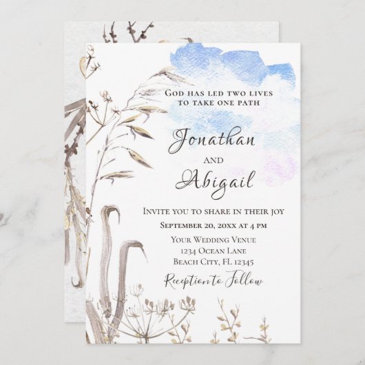 ブルースカイボタニカルガーデンカジュアルクリスチャン結婚ズ 招待状 (正面/裏面)