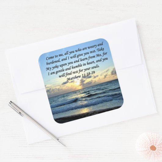 ブルースカイマシュー11:28日の出の写真デザイン スクエアシール (封筒)