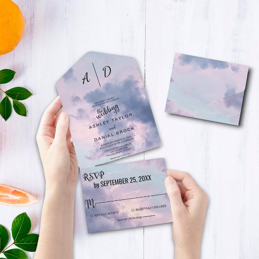 ブルースカイロマンチックすべてワンウェディング招待 オールインワン招待状