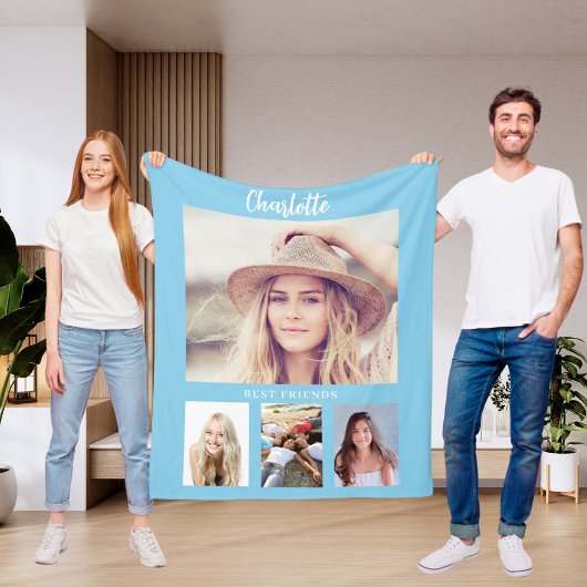 ブルースカイ写真コラージュの女の子の友達 フリースブランケット