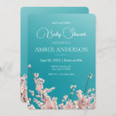 ブルースカイ桜花の花春赤ちゃんシャワー 招待状 (正面/裏面)