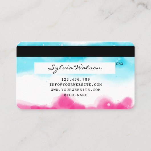 ブルースカイ海ウォーターカラークレジットカード夏ビーチ 名刺 (裏面)