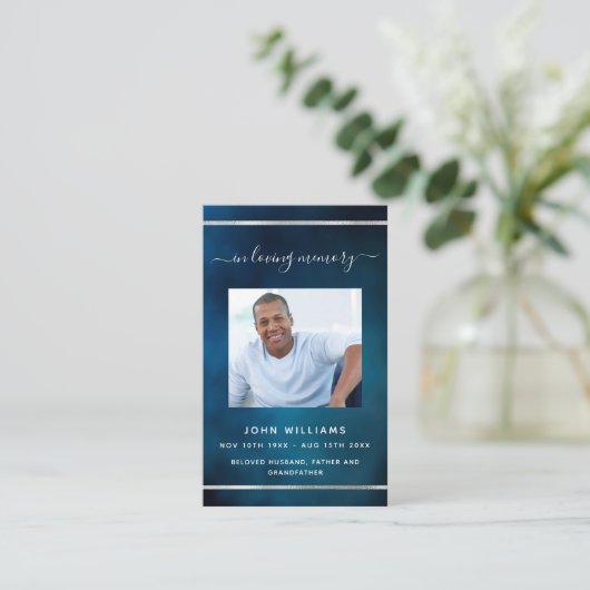 ブルースカイ白カスタム色写真葬式祈りの言葉 名刺 (スタンド正面)