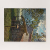 ブルースカイ素朴ーの下のフィールドに囲まれた納屋。 ジグソーパズル (横)