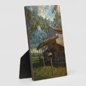 ブルースカイ素朴ーの下のフィールドに囲まれた納屋。 フォトプラーク (側面)