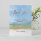 ブルースカイ色彩の鮮やかランドスケープ結婚の感謝 箔招待状 (立ち正面)