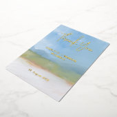 ブルースカイ色彩の鮮やかランドスケープ結婚の感謝 箔招待状 (回転した状態)
