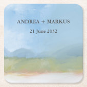 ブルースカイ色彩の鮮やか横向結婚き スクエアペーパーコースター (正面)