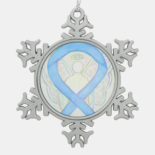 ブルースカイ認識度リボンエンジェルオーナメント スノーフレークピューターオーナメント (正面)