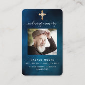 ブルースカイ金ゴールドクロスフォト葬儀祈りの言葉カード 名刺 (正面)