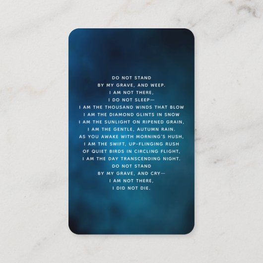 ブルースカイ金ゴールドクロスフォト葬儀祈りの言葉カード 名刺 (裏面)