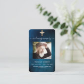 ブルースカイ金ゴールドクロスフォト葬儀祈りの言葉カード 名刺 (スタンド正面)