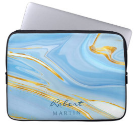 ブルースカイ金ゴールドグリッター大理石カスタマイズ ラップトップスリーブ