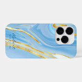 ブルースカイ金ゴールドグリッター大理石カスタマイズ iPhoneケース (裏面横)