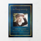 ブルースカイ金ゴールド写真三回葬儀プログラム 三つ折り案内状 (カバー)