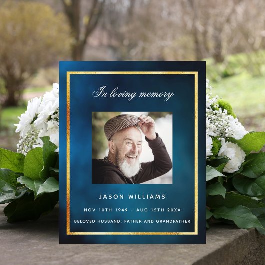 ブルースカイ金ゴールド写真葬儀プログラム