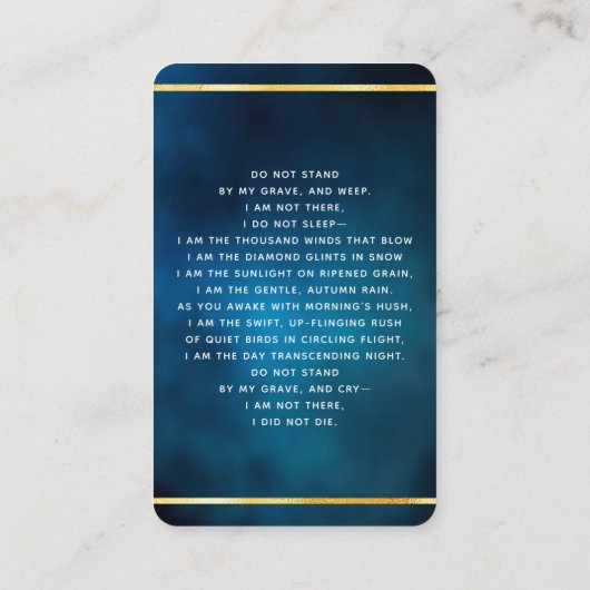 ブルースカイ金ゴールド写真葬儀祈りの言葉カード 名刺 (裏面)