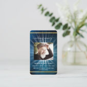 ブルースカイ金ゴールド写真葬儀祈りの言葉カード 名刺 (スタンド正面)