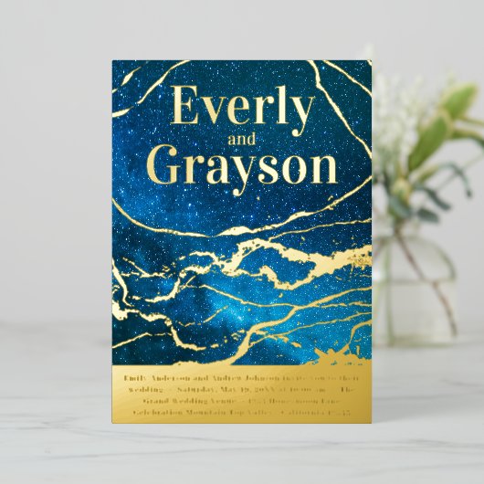 ブルースカイ銀河系アガテマーブル金ゴールドズ 箔招待状 (立ち正面)