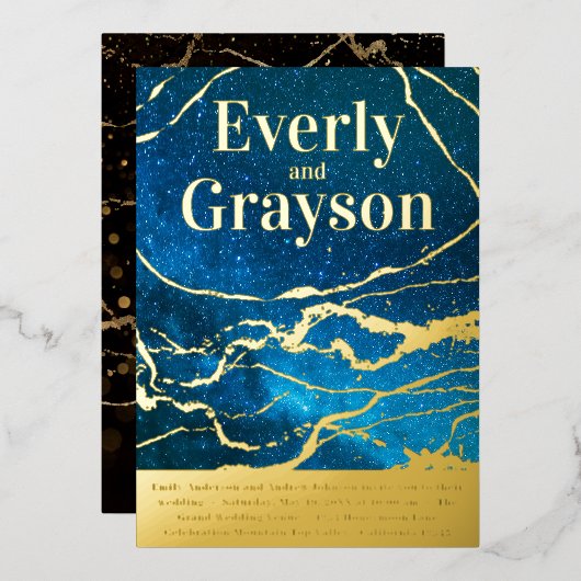 ブルースカイ銀河系アガテマーブル金ゴールドズ 箔招待状 (正面/裏面)
