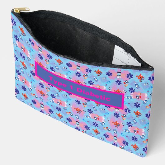 ブルースカイ1型糖尿病のピンクのスプラッシュ アクセサリーポーチ (見開き)