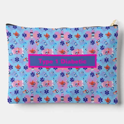 ブルースカイ1型糖尿病のピンクのスプラッシュ アクセサリーポーチ (裏面)