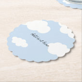 ブルースカイ、ふわふわ白い雲テンプレート ペーパーコースター (アングル)