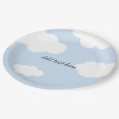 ブルースカイ、ふわふわ白い雲テンプレート ペーパープレート (アングル)