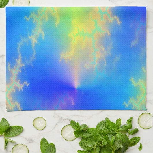 ブルースカイ&ゴールデンイエロー稲妻ボルト キッチンタオル (折り畳み)