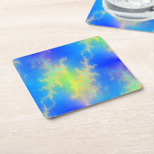 ブルースカイ&ゴールデンイエロー稲妻ボルト スクエアペーパーコースター (アングル)