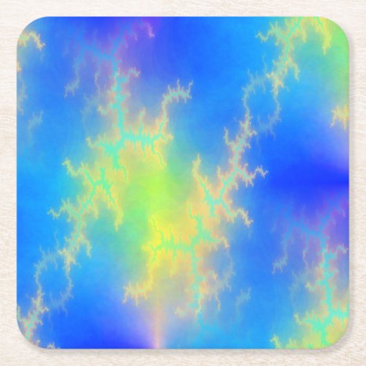 ブルースカイ&ゴールデンイエロー稲妻ボルト スクエアペーパーコースター (正面)