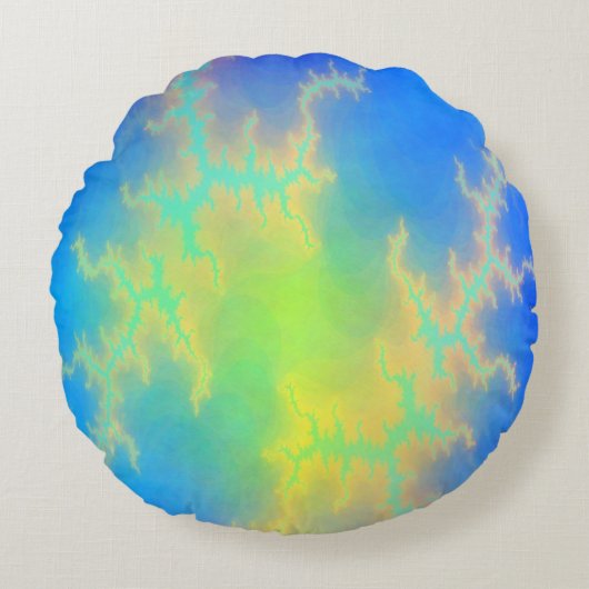 ブルースカイ&ゴールデンイエロー稲妻ボルト ラウンドクッション (正面)