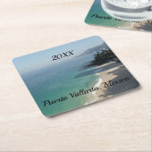 ブルースカイ・サンディ・ビーチと海 スクエアペーパーコースター (アングル)