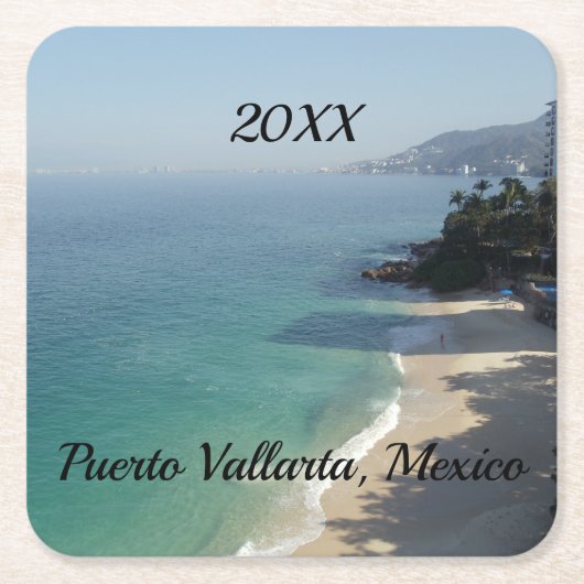 ブルースカイ・サンディ・ビーチと海 スクエアペーパーコースター (正面)