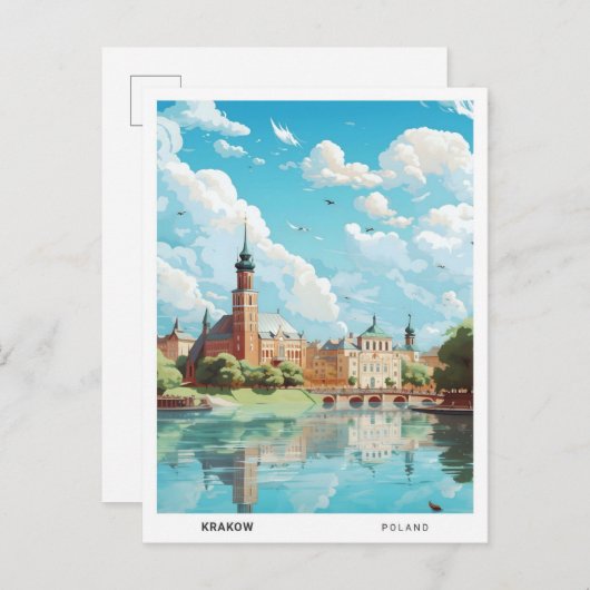 ブルースカイinクラクフポーランドヴィンテージトラベル ポストカード (正面/裏面)