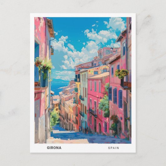 ブルースカイinジローナスペインヴィンテージトラベル ポストカード (正面)