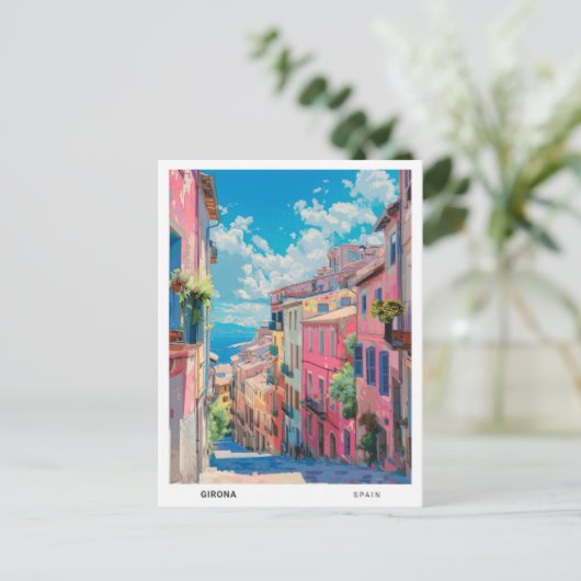 ブルースカイinジローナスペインヴィンテージトラベル ポストカード (スタンド正面)