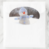 ブルースカーフ付き愛らしい雪だるまクリスマスシール 楕円形シール (バッグ)